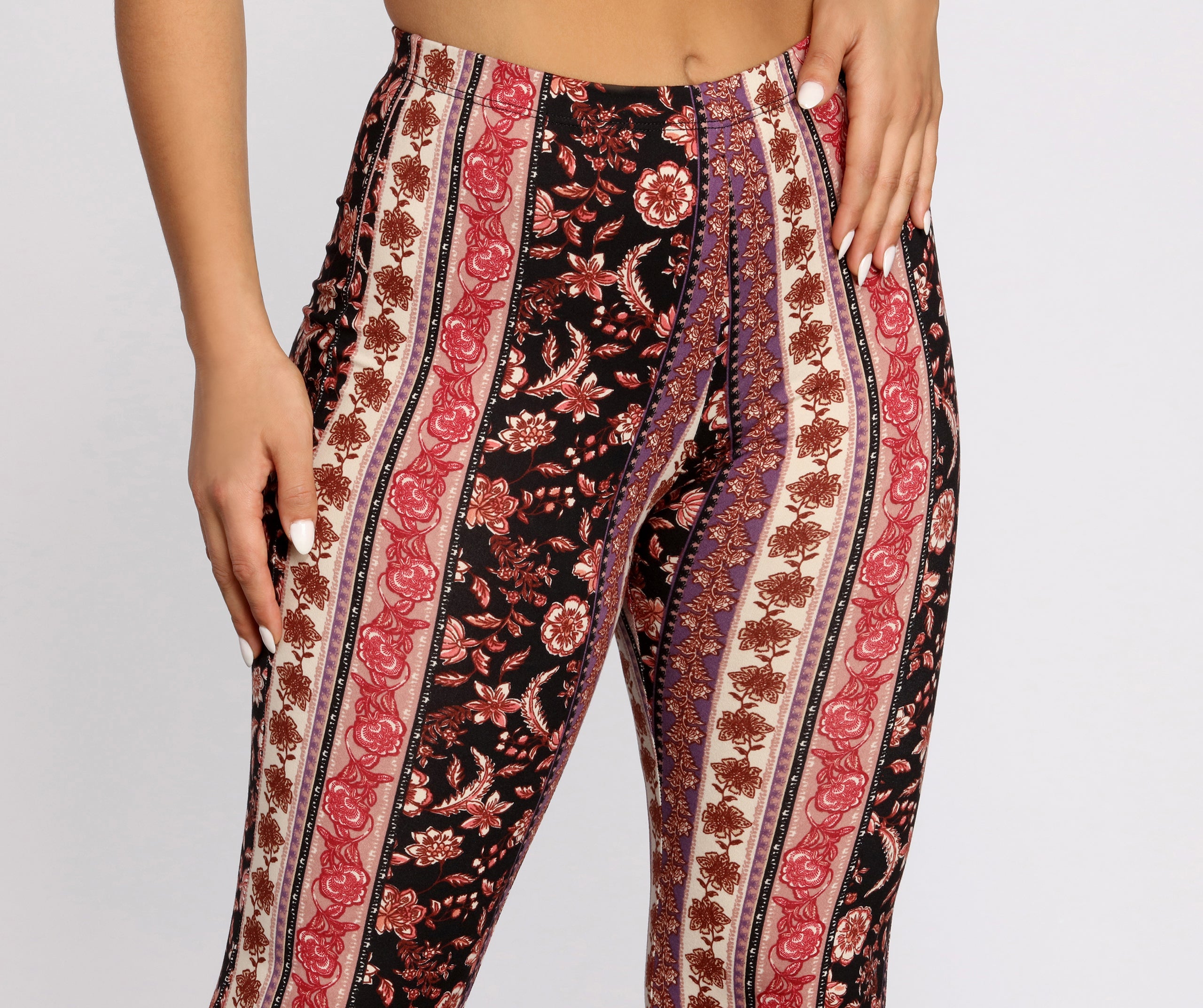 Boho Flair Floral Stripe Flare Pants