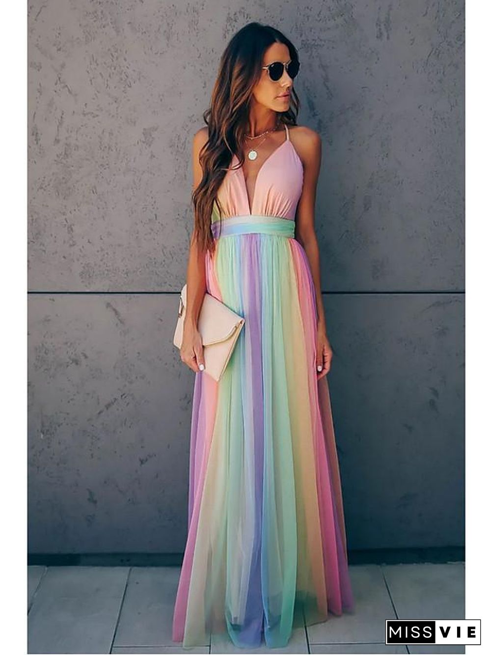 Women's Swing Dress Maxi long Dress Sleeveless Print Zipper Mesh Summer Sexy Rainbow S M L XL XXL