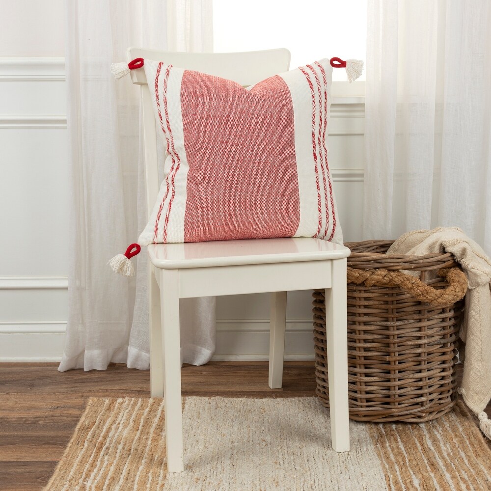 Rizzy Home Woven Striped Square Throw Pillow Cover with Tassels..