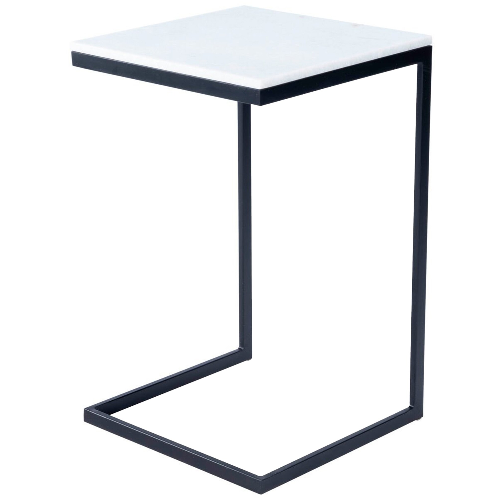 Offex Lawler Modern White Marble Top End Table with Black Iron Base - 16