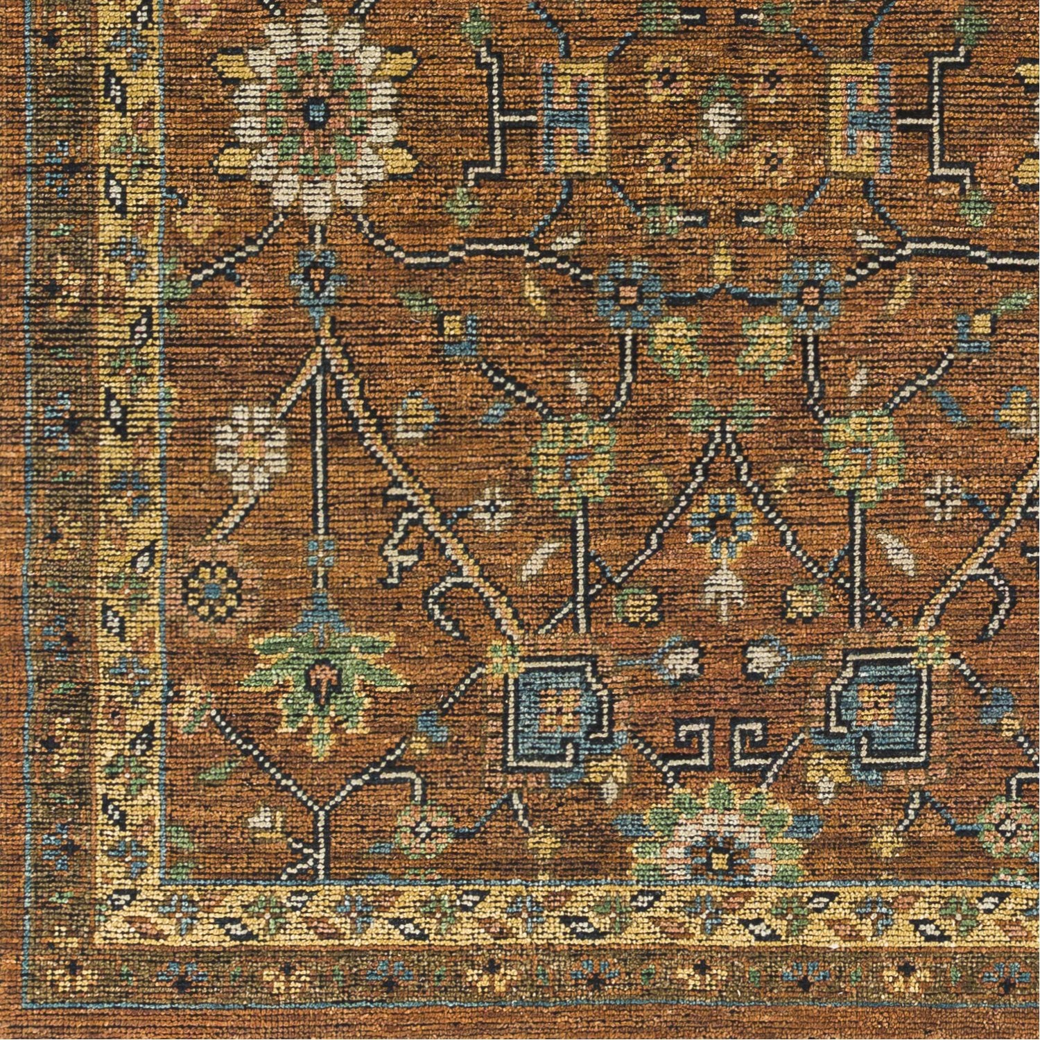 Reign Hand Knotted Rug in Dark Brown, Camel, Black, Wheat, Khaki, Blush, Denim, Emerald