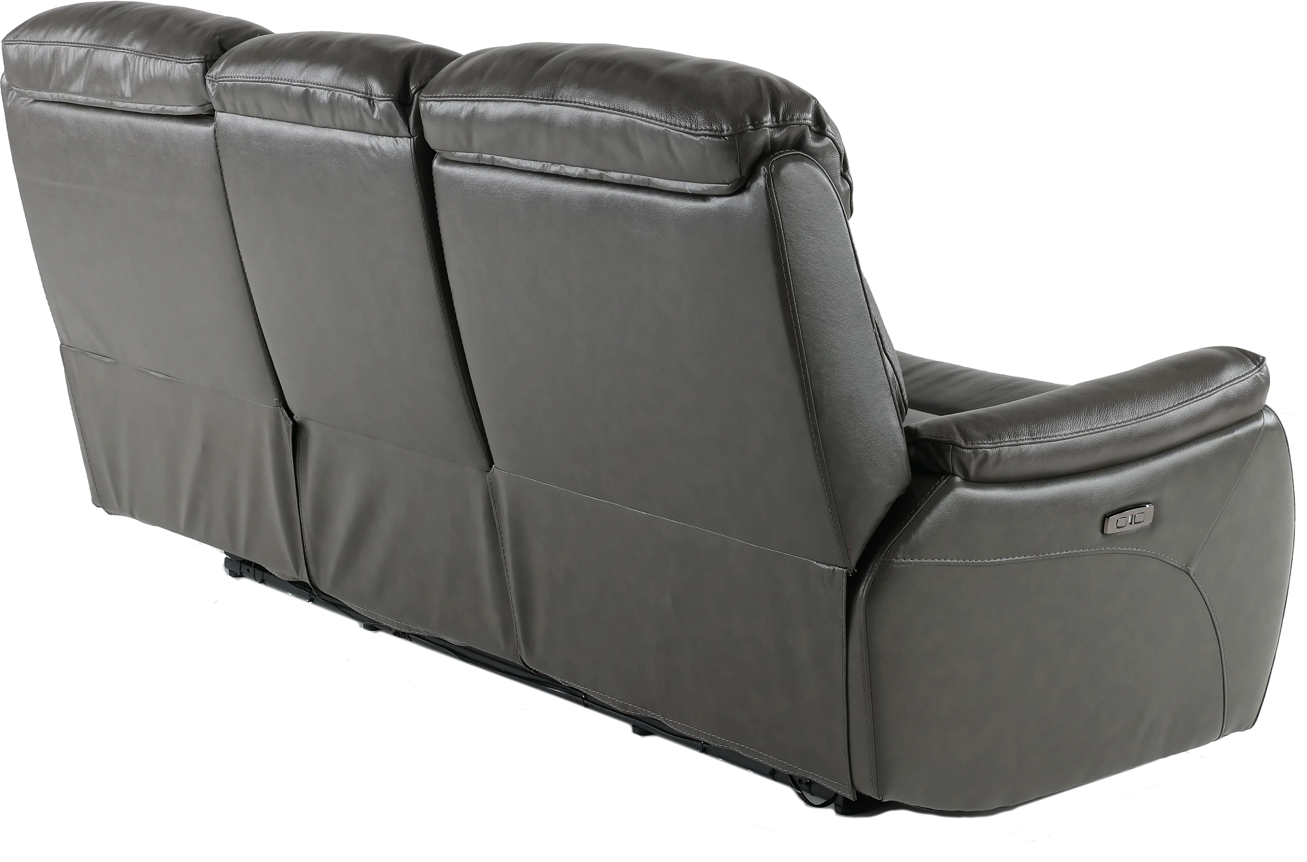 Happy Happy Gray Leather-Match Dual Power Reclining Sofa