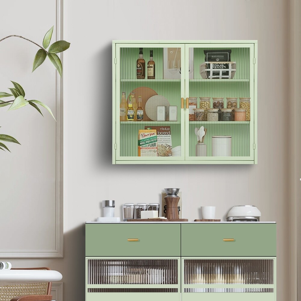 Glass Doors Modern Wall Cabinet with Featuring Three tier Storage