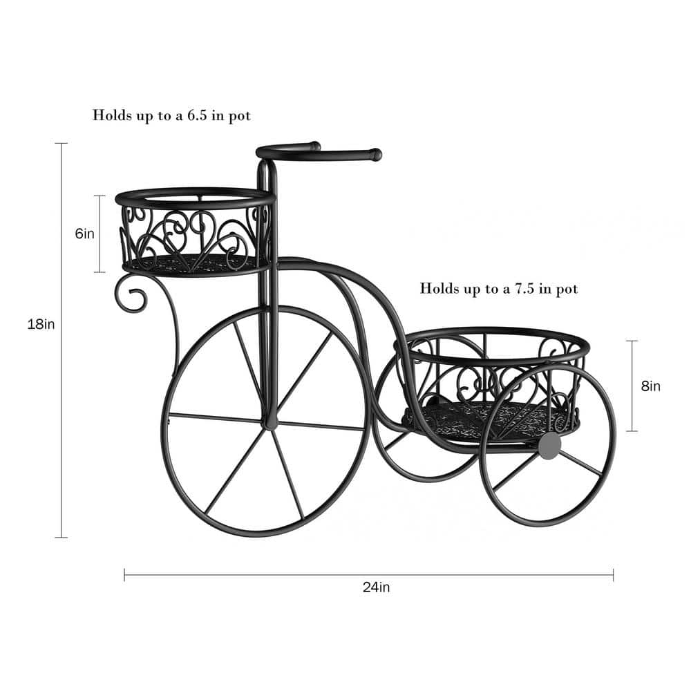 Pure Garden 2-Tier Black Metal Decorative Tricycle Plant Stand HW1500188