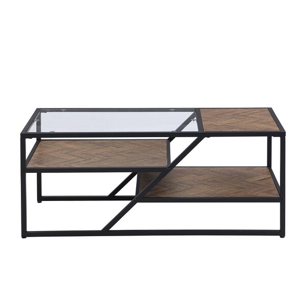 Coffee Table with Storage Shelf Tempered Glass End Table