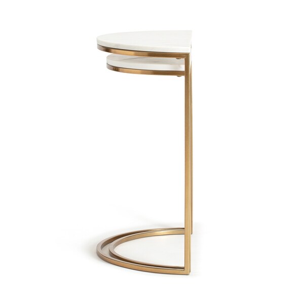 Adore Decor Kingston Gold Nesting Side Table， Set of 2， White/Gold