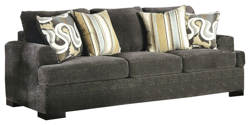 Sofa With Fabric Upholstery And Accent Pillows  Gray   Transitional   Sofas   by VirVentures  Houzz