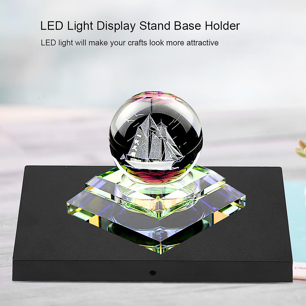 LED Light Lamp Display Stand Crystal Glass Art Base Holder US Plug 100-240V (White Light L)