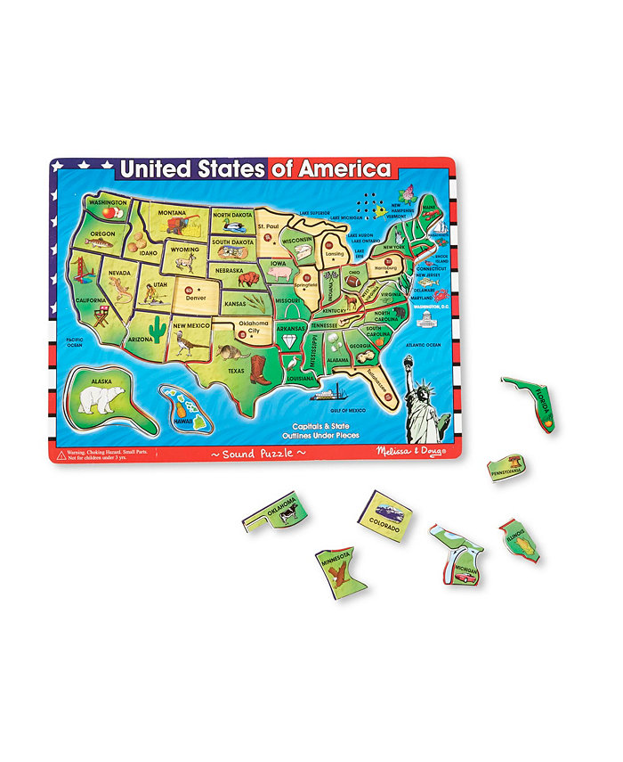 Melissa and Doug Melissa and Doug USA Map Sound Puzzle - Wooden Puzzle With Sound Effects (40 pcs)  Multicolor