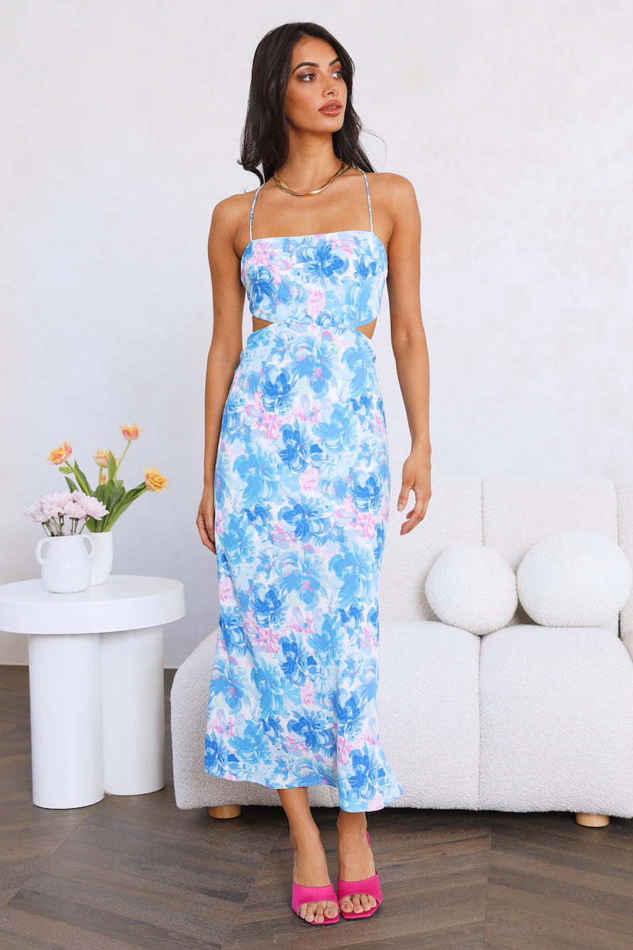 Rainbow Glow Midi Dress Blue