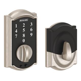 Schlage Camelot Satin Nickel Electronic Touch Keyless Touchscreen Deadbolt with Thumbturn BE375 V CAM 619