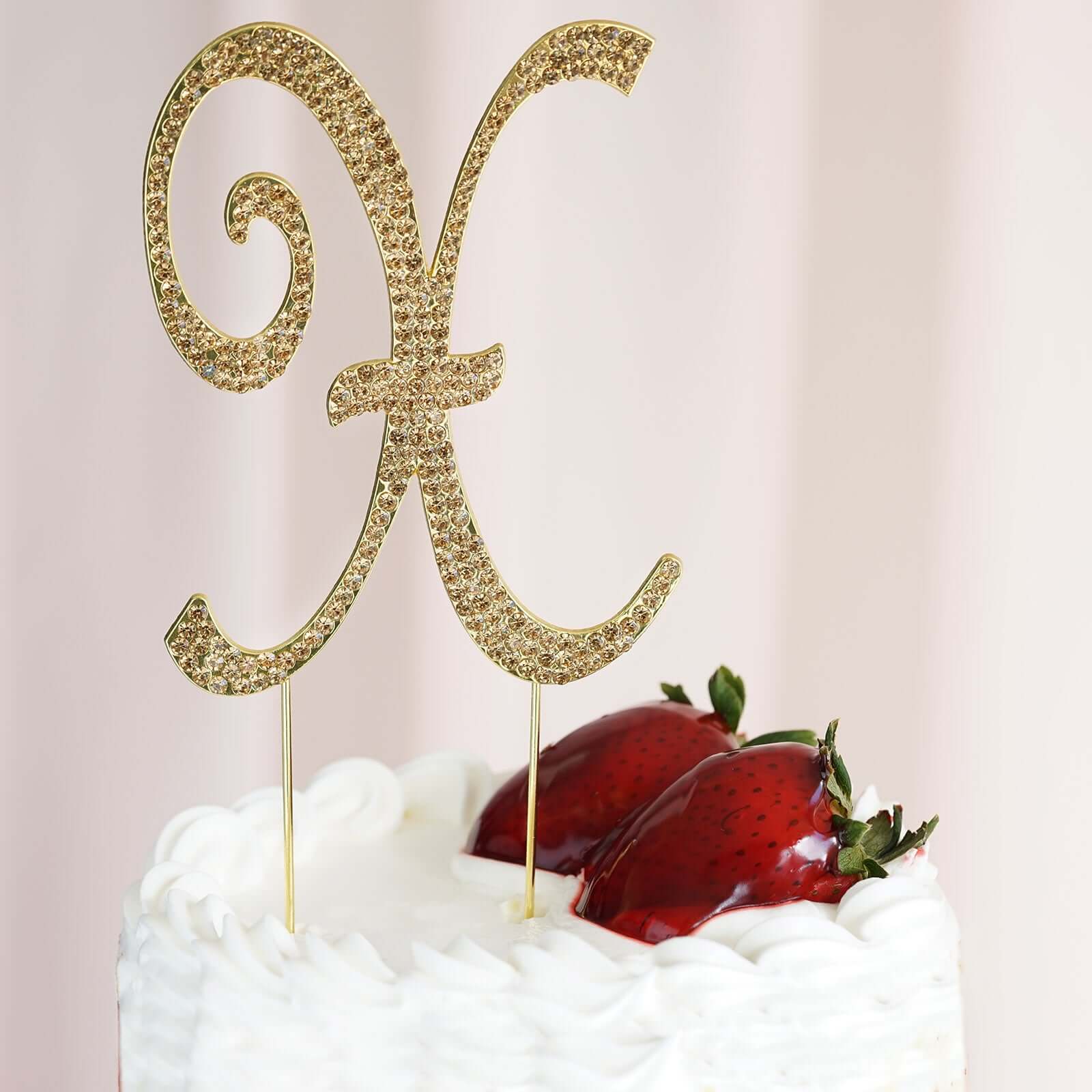 Gold Rhinestone Monogram Letter and Number Cake Toppers 4.5