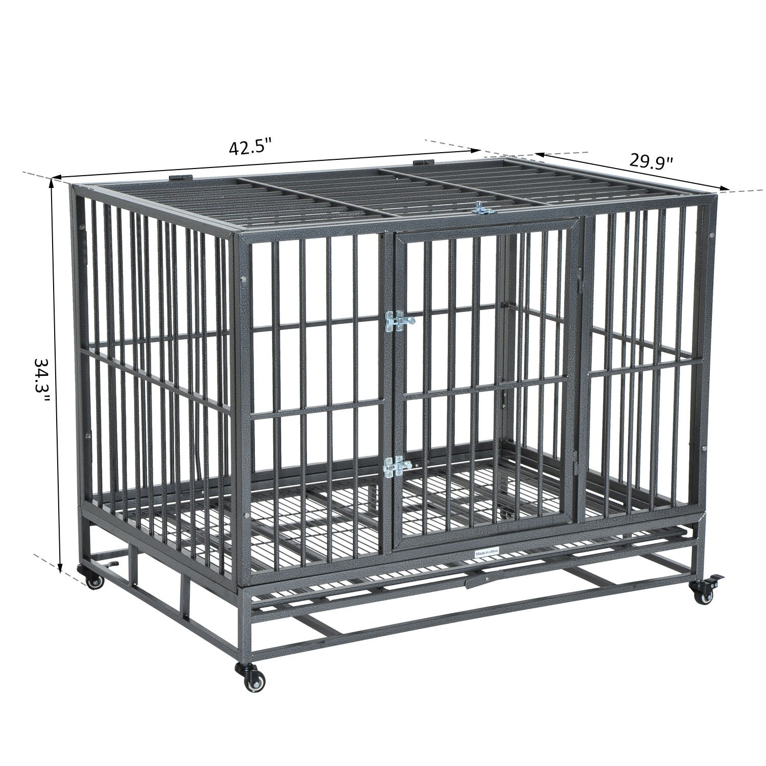 ametoys 42 Stainless Steel Elevated Large Rolling Pet Crate With Dual Pans and Wheels