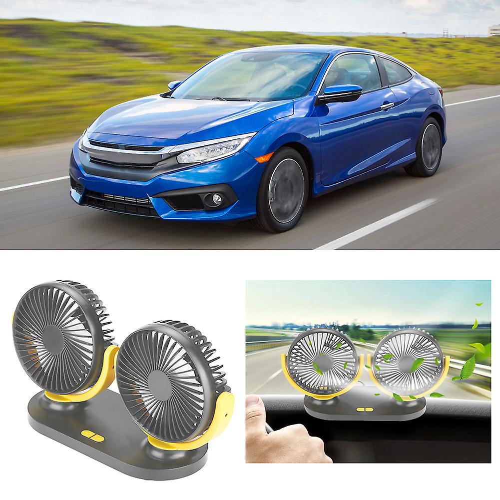 Usb Dual Head Car Fan Portable Air Conditioner Auto Cooler Ventilation 12v Gray Yellow