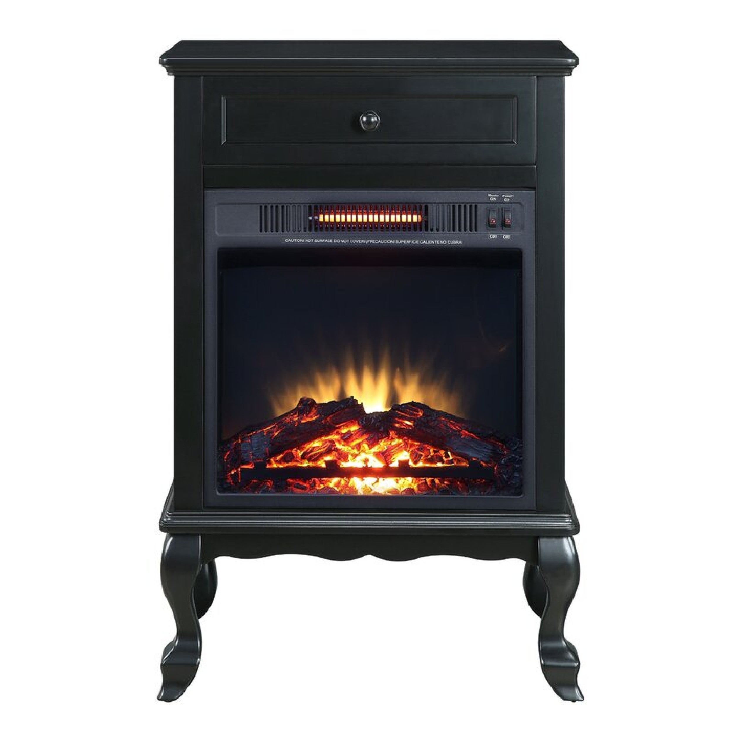 Ryla 34 Inch Wood End Table with LED Electric Fireplace， 1 Drawer， Black