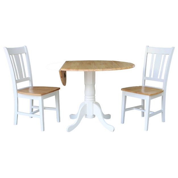 Drop Leaf Dining Table Set With 2 San Remo Splat Back Chairs White natural International Concepts