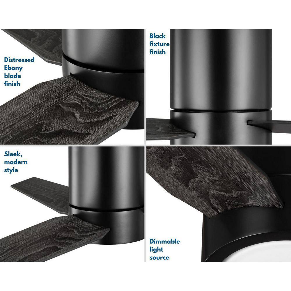 Progress Lighting Braden 44 in. 3-Blade LED Indoor Black Distressed EbonyBlack Blades Mid-Century Modern Ceiling Fan with Remote P250058-031-30