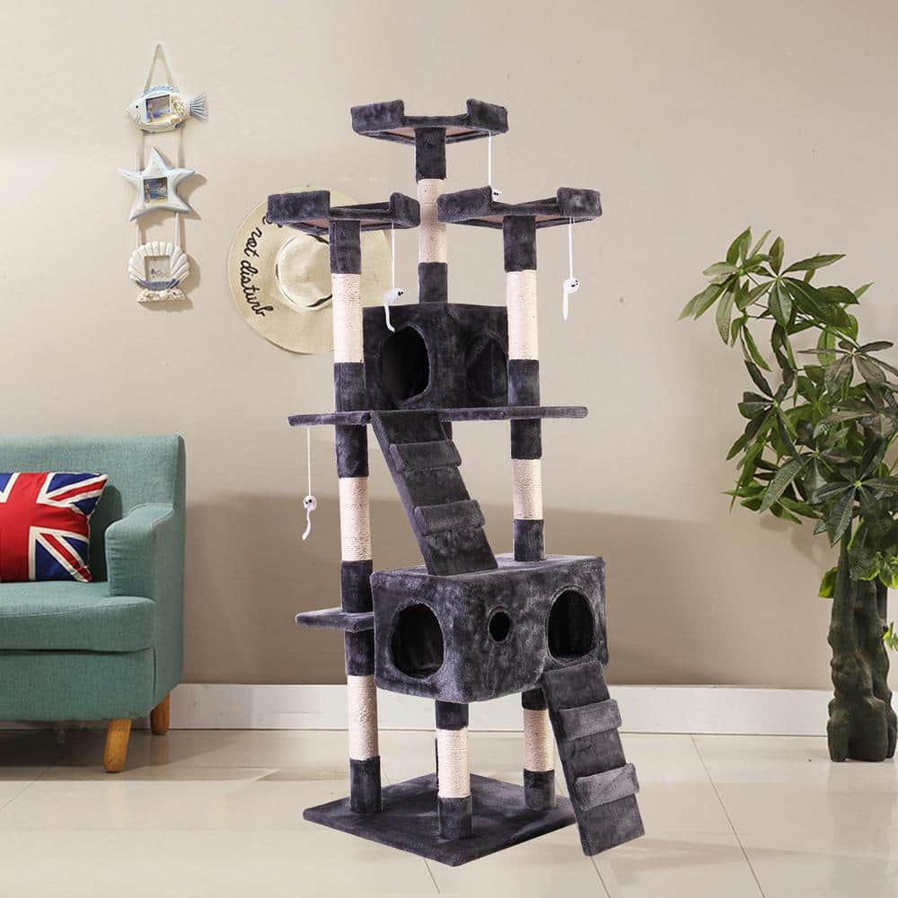 COZIWOW 67 in. H Multi-Level Cat Tree Gray Kitten Condo CW12W0052