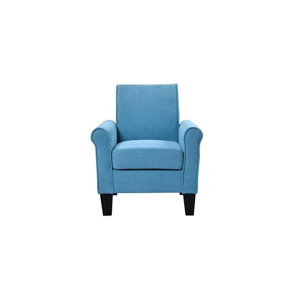 High Quality Fabric Accent Chairs， Sleek Lounge Chairs Comfy Sofa Chair， PU Leather Flared Armchair for Livingroom， Light Blue