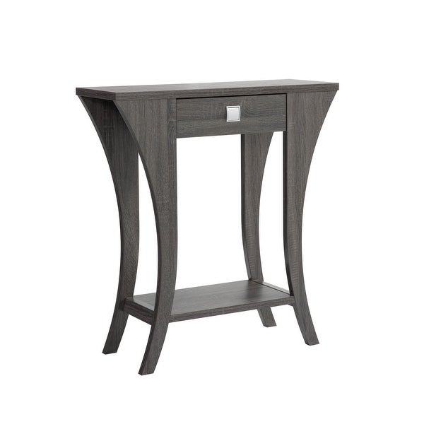 34 Inch Console Table with Drawer and Shelf， Curved Legs， Distressed Gray