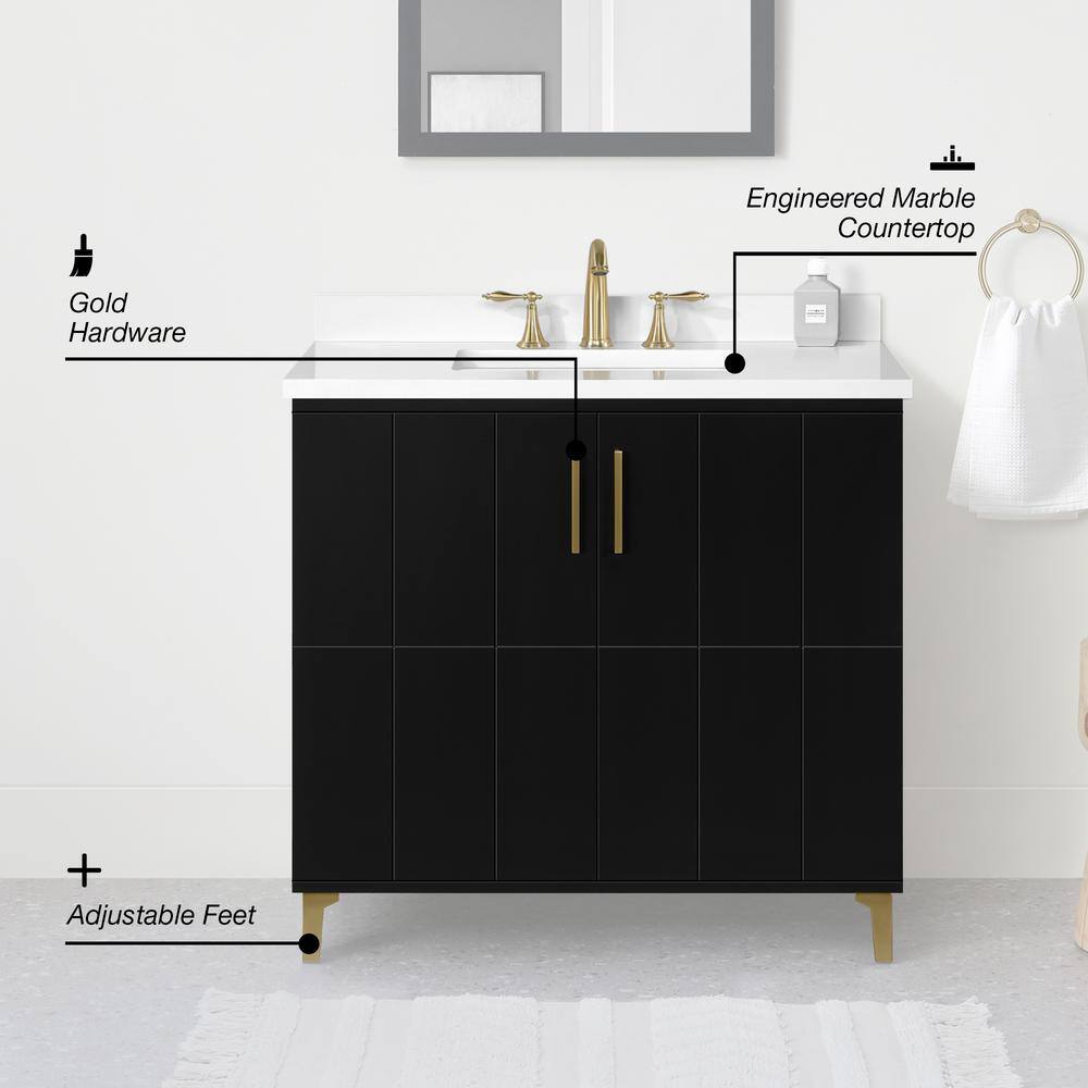 OVE Decors Zenia 36 in. W x 22 in. D x 34.5 in. H Bath Vanity in Black with White Engineered Marble Top 15VVA-FREY36-00