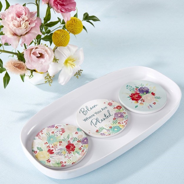 Kate Aspen Garden Blooms Ceramic Coaster With Holder set Of 6 23253na