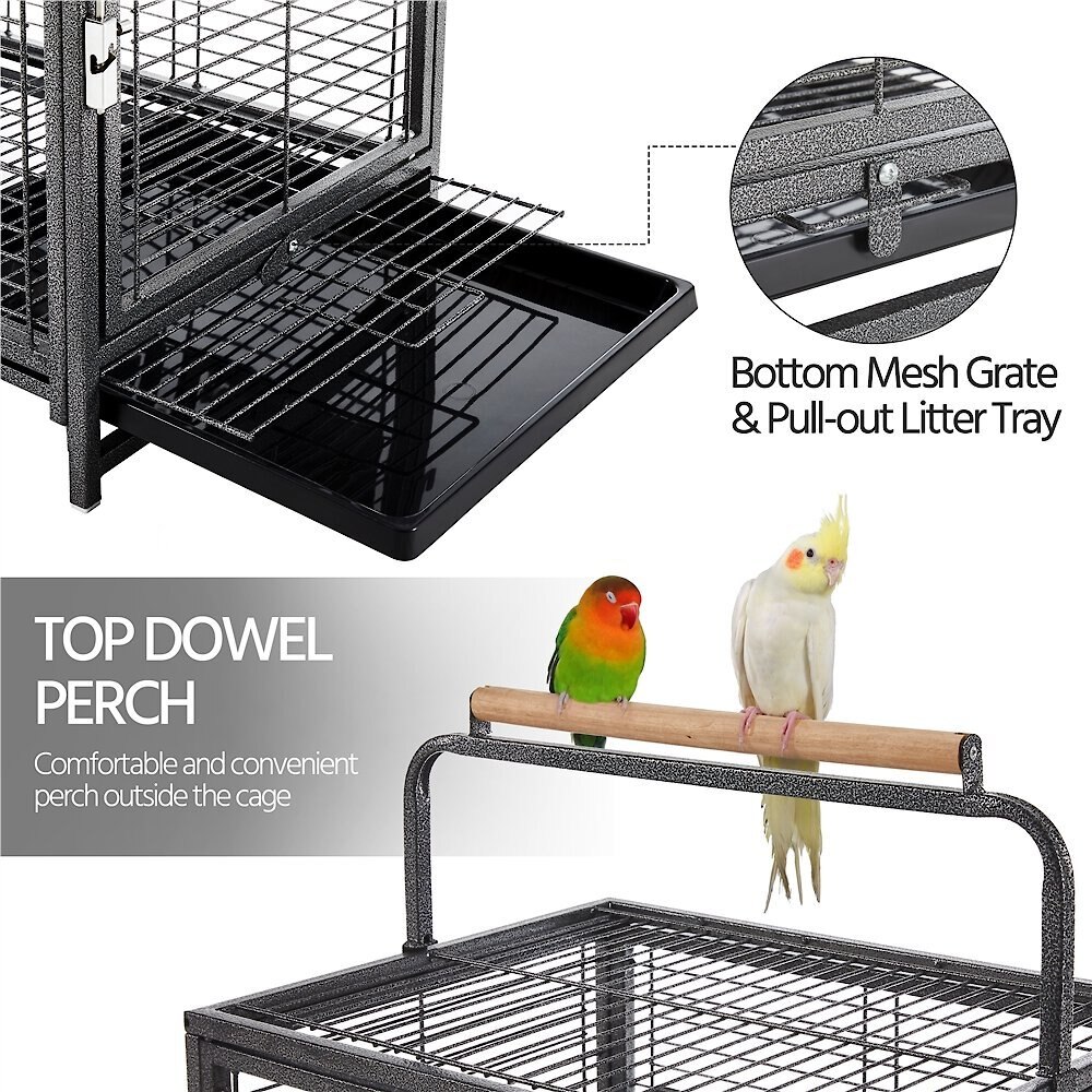 Yaheetech Iron Travel Bird Cage Carrier， Hammered Black， 26-in