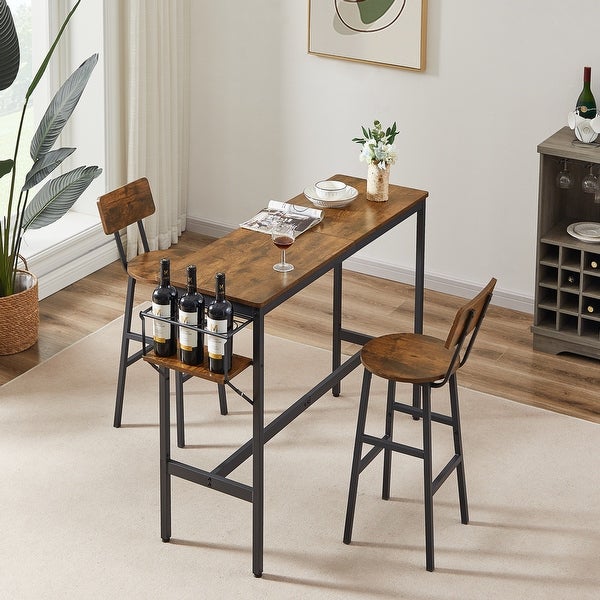 3pcs Industrial Style Bar Table Set with Wine Bottle Storage Rack