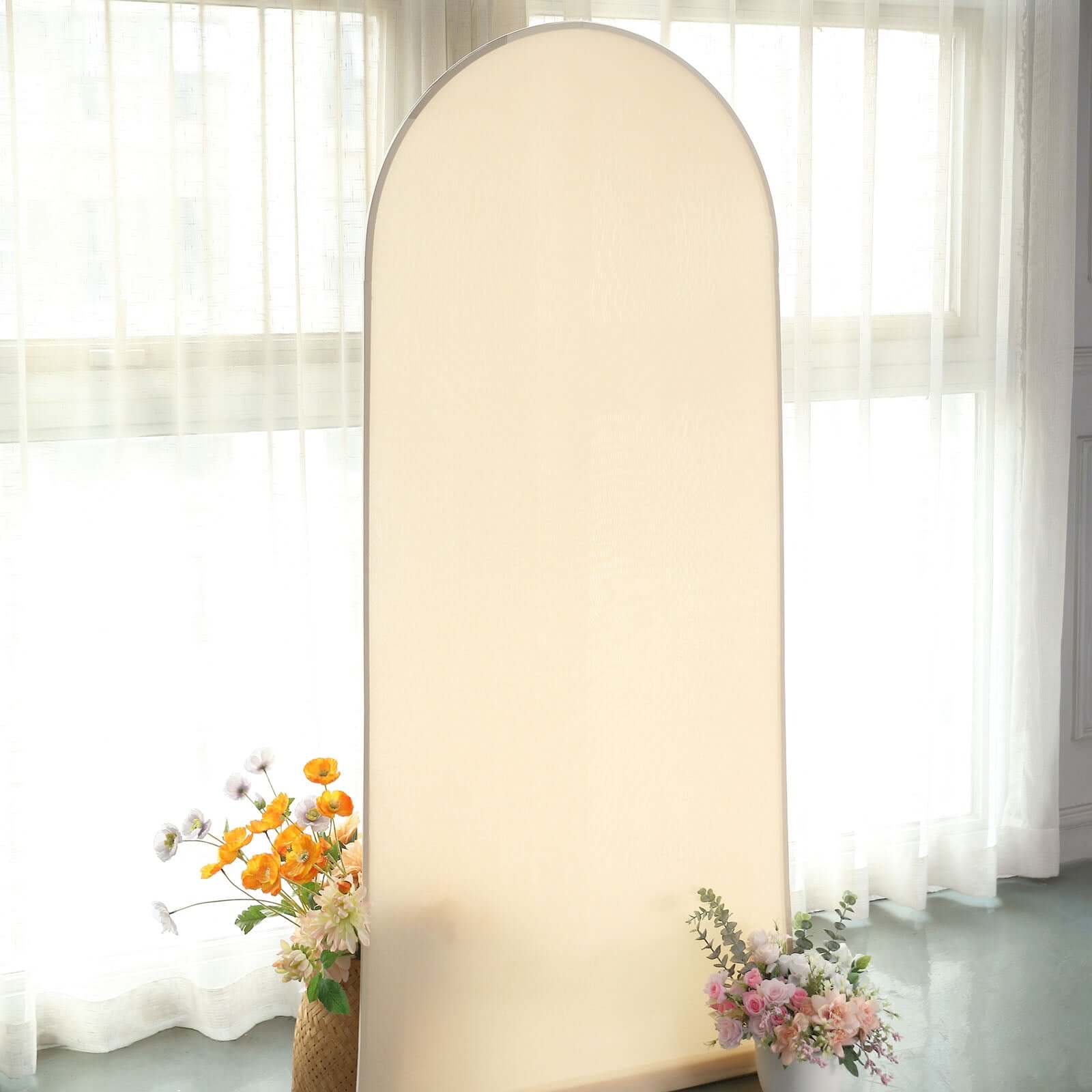 Matte Beige Spandex Fitted Wedding Arch Cover For Round Top Chiara Backdrop Stand 6ft