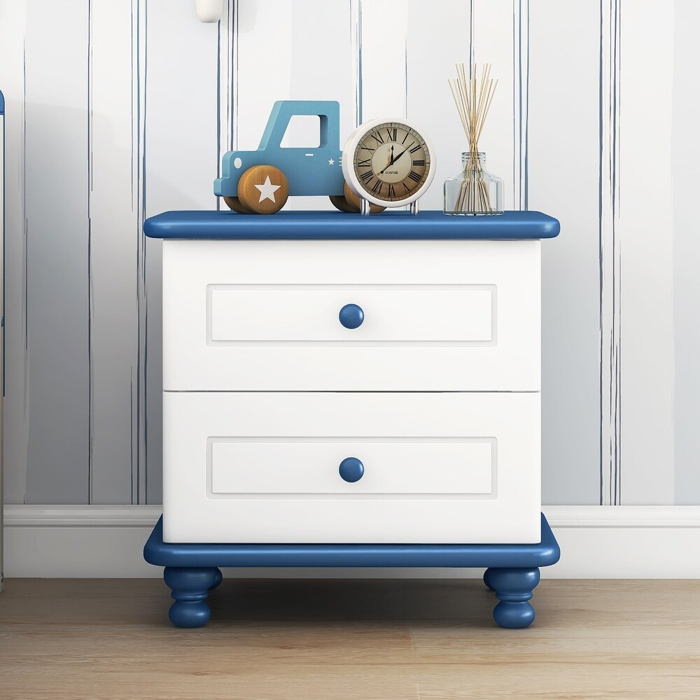 Color Block Wooden Nightstand Bedside Table End Table with 2 Drawers for Kids Room Bedroom Side Table Sofa Table Accent Table