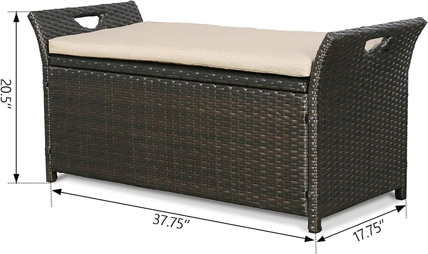 Patio Wicker Storage Bench Outdoor Rattan Deck Storage Box with Cushion