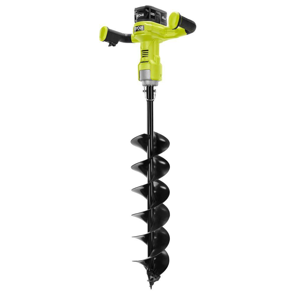 RYOBI ONE+ HP 18V Brushless Cordless Earth Auger with 6 in. Bit with 4.0 Ah Battery and Charger P2930