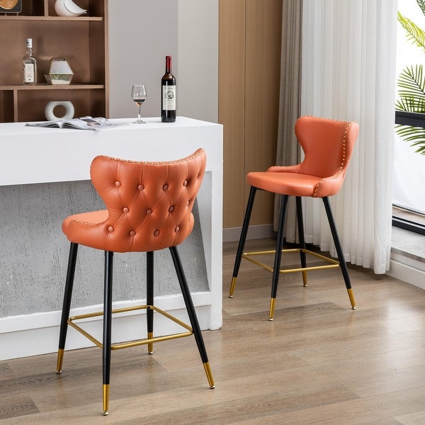 Set of 2 Counter Height Barstools with Backs Modern Dining Bar Chairs with Iron Legs Modern Counter Stools