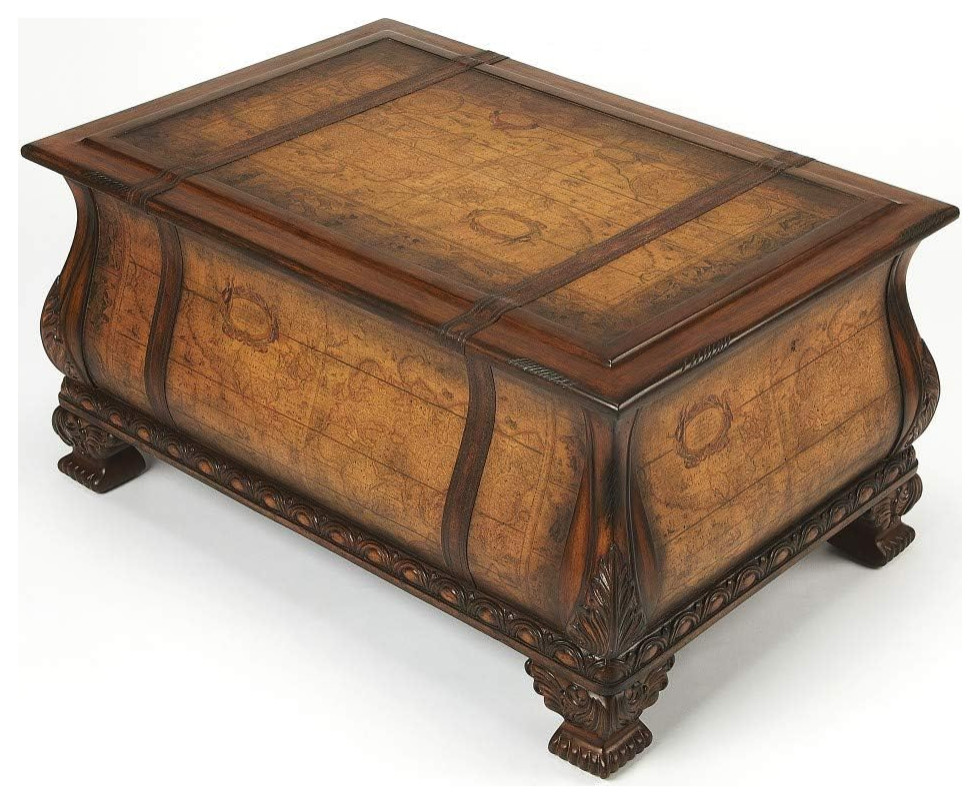 Vintage Coffee Table  Trunk Design With Ornamental Accents  ampDrawer  Light Brown   Traditional   Coffee Tables   by Decor Love  Houzz