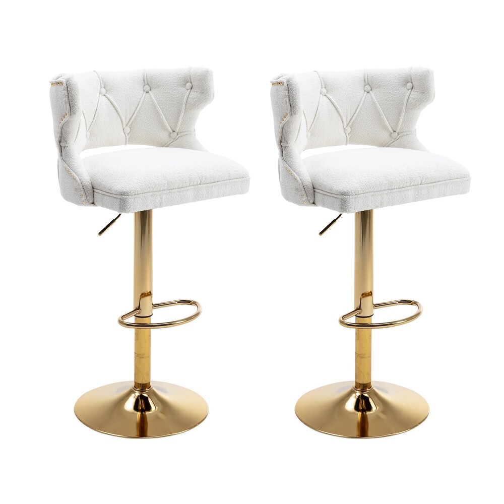 France Bar Chair Velvet Adjustable Swivel Barstools With Back Dining Chairs for Kitchen Counter Dining Room (Set of 2)  Cream