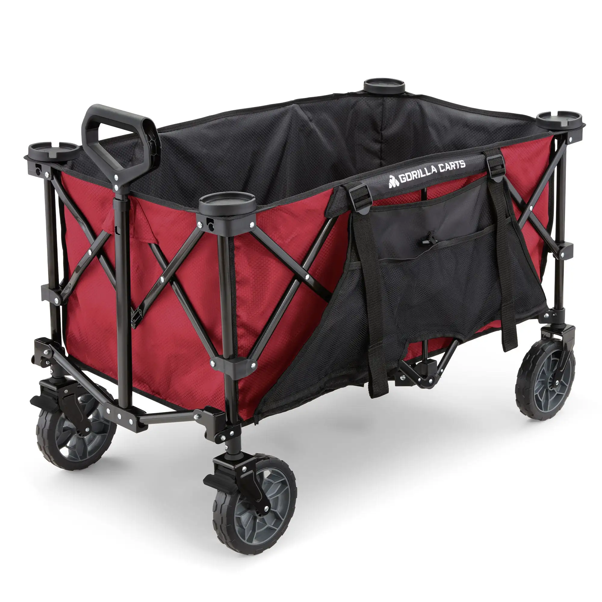 7 Cubic Feet Foldable Utility Beach Wagon with Oversized Bed, Red