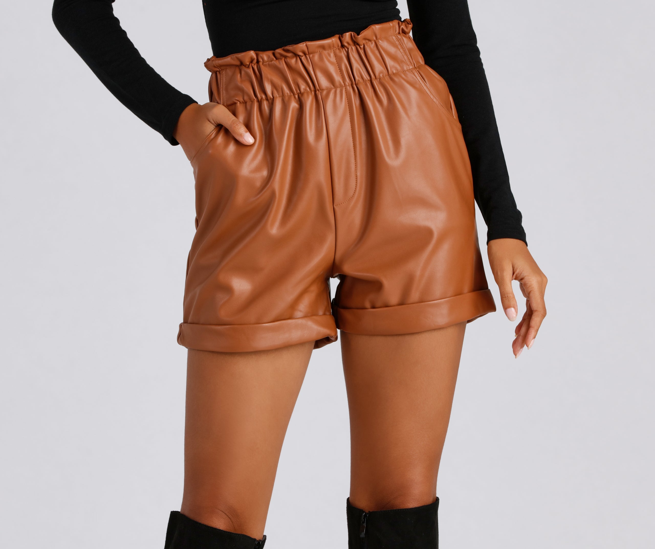 Chic Stunner Faux Leather Paperbag Shorts