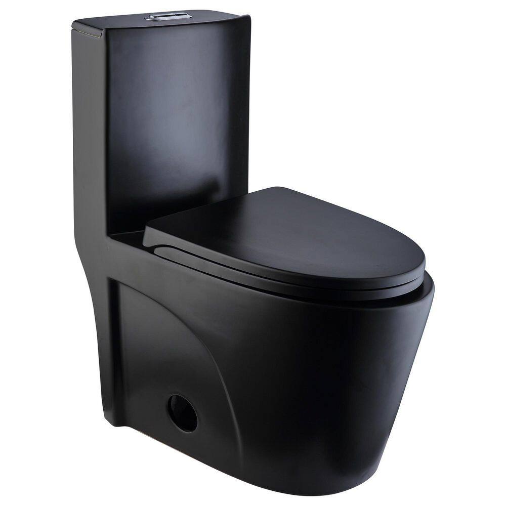 tunuo Comfort Height 1-piece 1.11.6 GPF Dual Flush Elongated Toilet in. Black Seat Included SFCL-1056MB