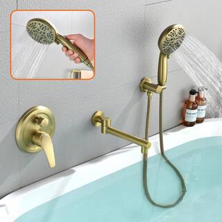 Miscool Round Single-Handle 7 -Spray Wall Mount Roman Tub Faucet with Swivel Spout in Brushed Gold (Valve Included) SHSMDH10C031GL