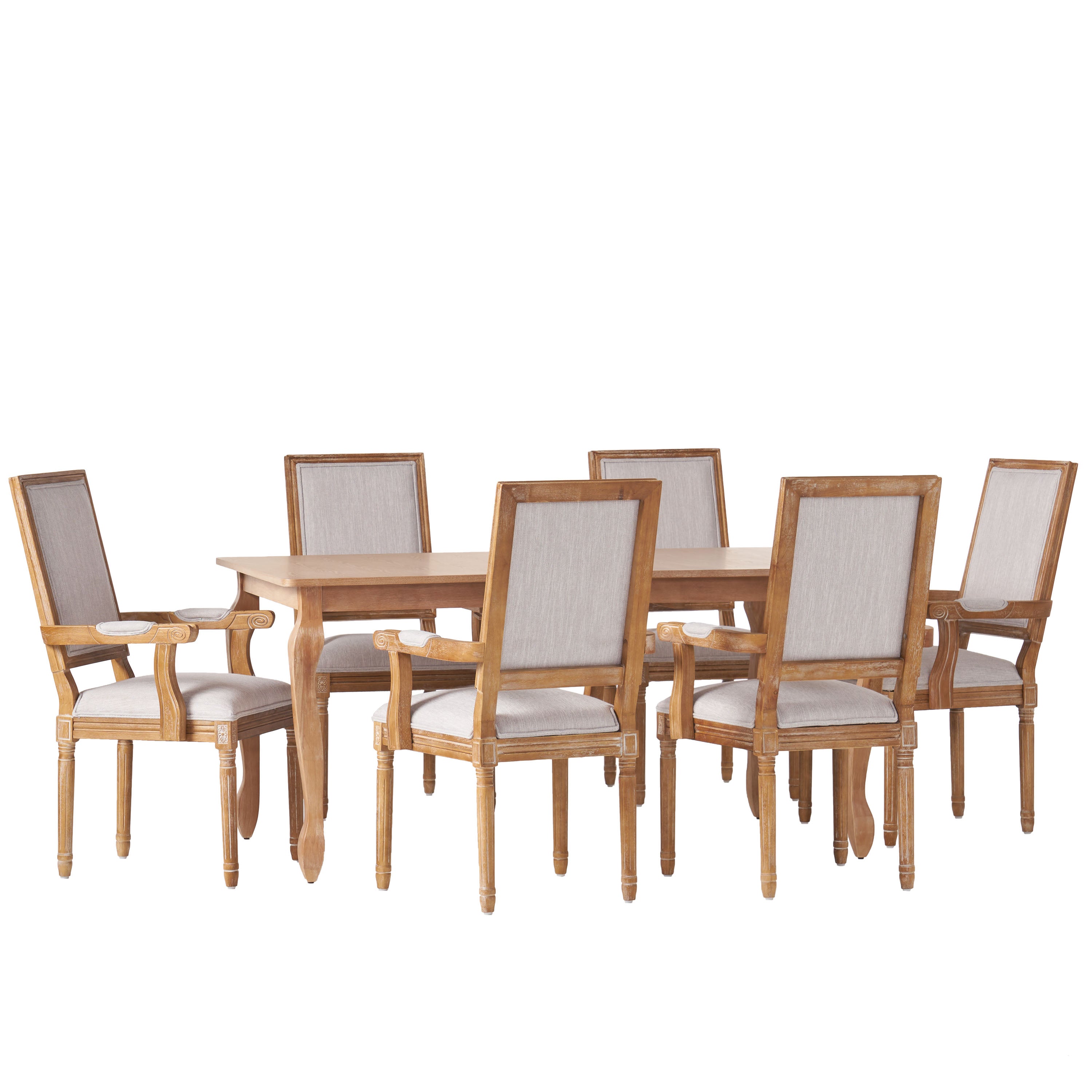 Regan French Country Fabric Upholstered Wood Expandable 7 Piece Dining Set