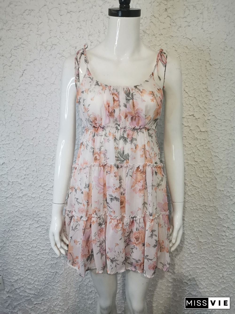 Floral Print Tiered Ruffled Flowy Slip Dress