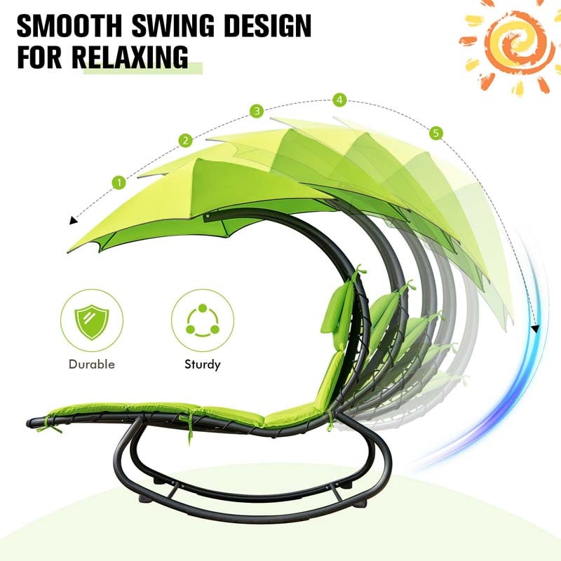 Full-Padded Hammock Chair Swing Patio Sun Lounger with Shade Canopy, Outdoor Chaise Lounge Hanging Chair for Pool Beach Deck