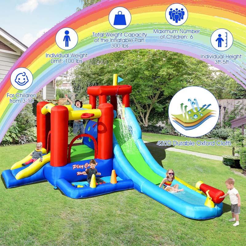 9-in-1 Kids Giant Water Park Inflatable Bounce House with Long Water Slide, Trampoline, Climbing, Ball Pit, Water Cannon