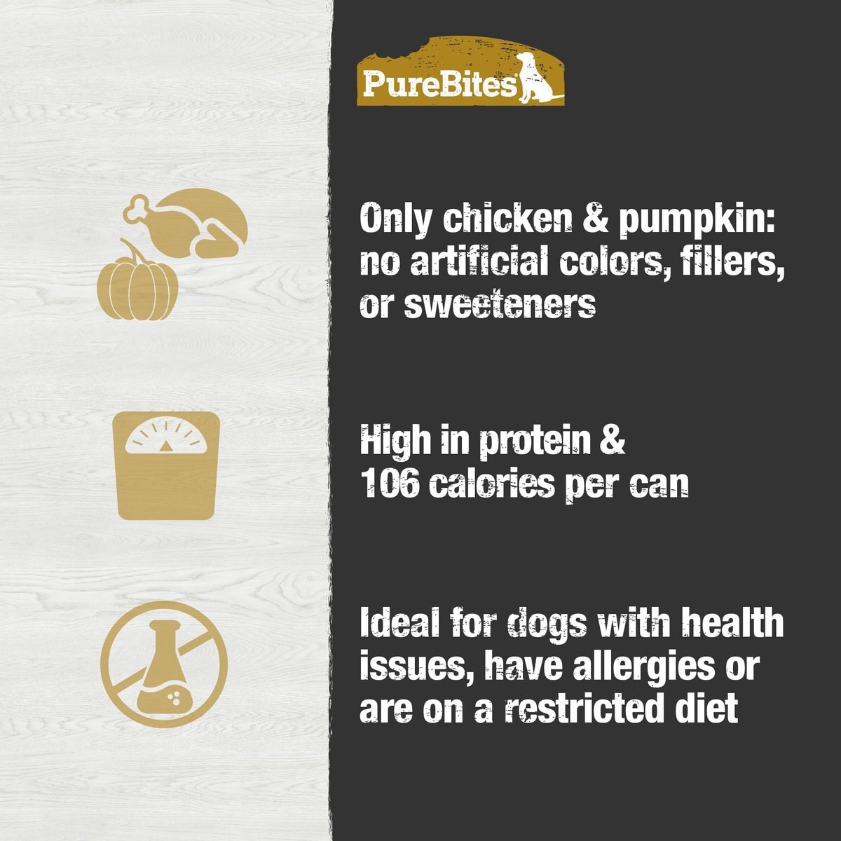 PureBites 100% Pure Chicken and Pumpkin Paté Dog Food Toppings， 2.5-oz can， 12 count