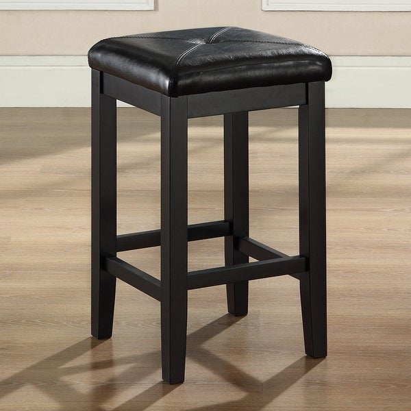 Set of 2 - Black 24-inch Backless Barstools with Faux Leather Seat - 24'' H x 15'' W x 15'' D