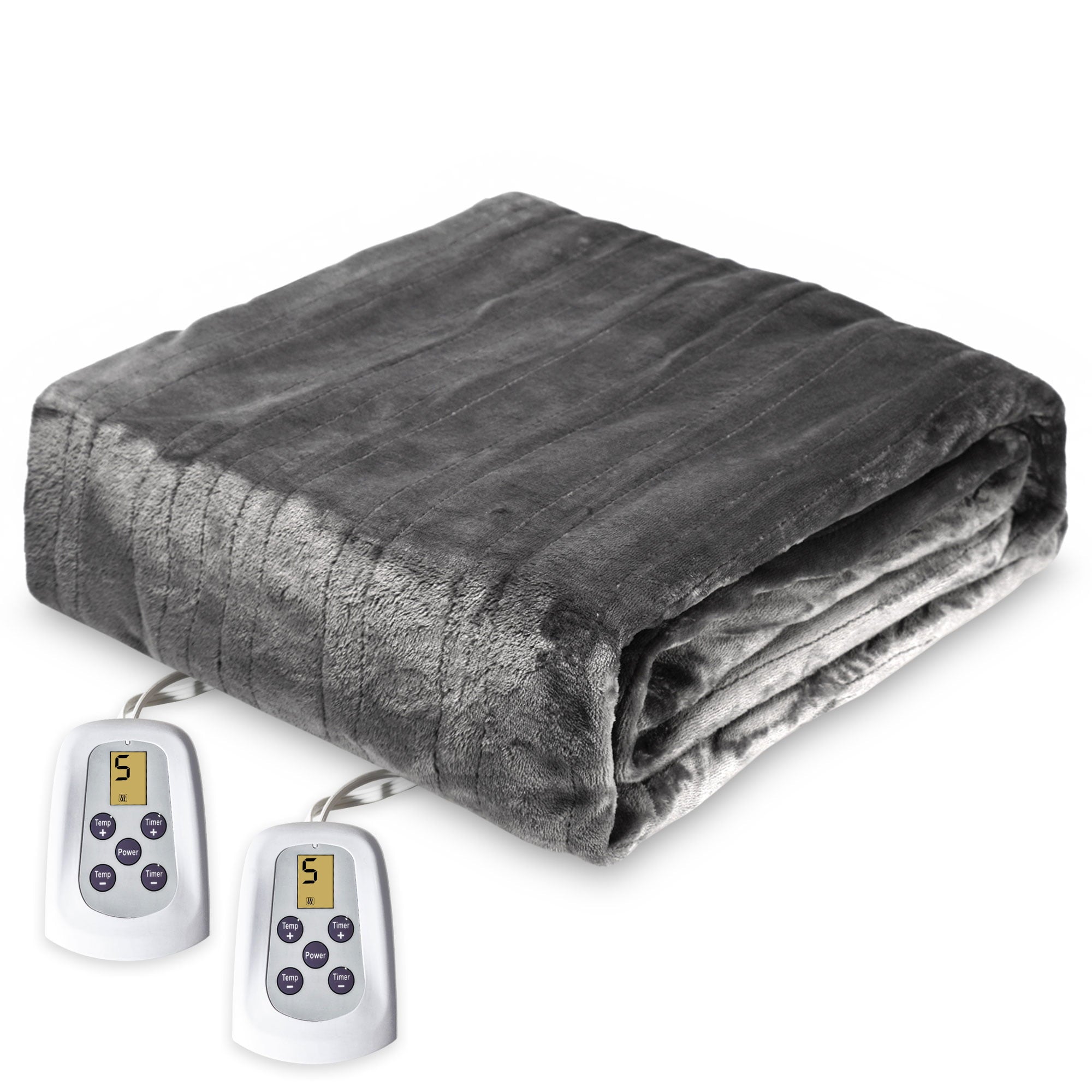 Superjoe Electric Heated Blanket， 90'' x 84'' Queen Size Blanket with Dual Controllers， 10 Heat Settings， Auto-off Timer， Gray