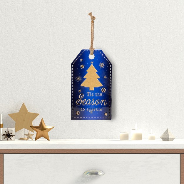 Tis The Season To Sparkle Blue Christmas Gift Tag Wall Decoration