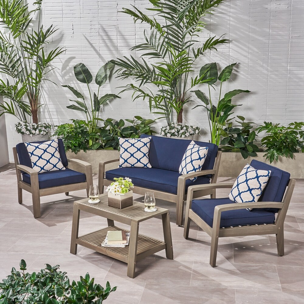 Grenada 4 pc. Outdoor Wood Chat Set by Christopher Knight Home