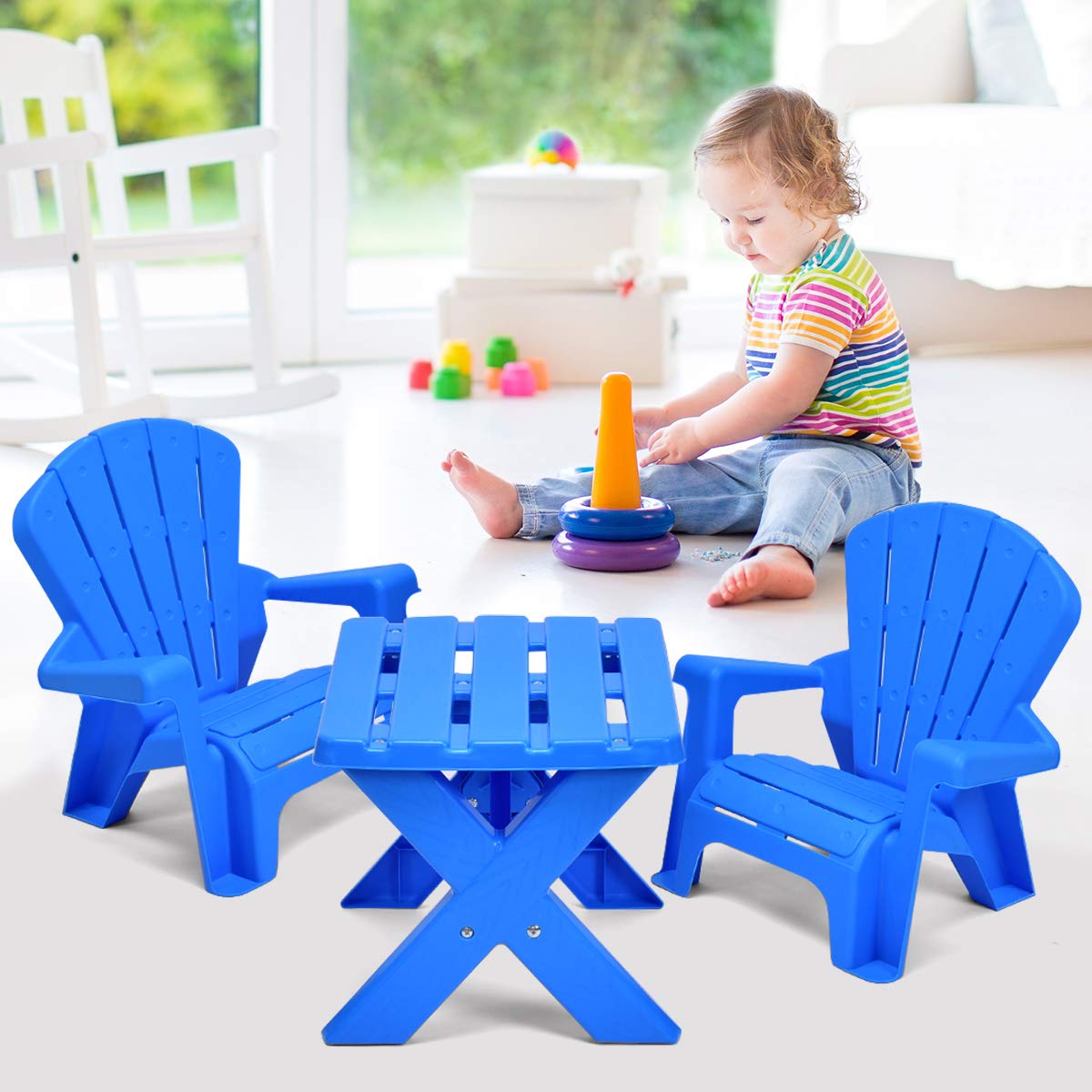 Costzon Kids Plastic Table and 2 Chairs Set, Adirondack Chair for Indoor & Outdoor Garden