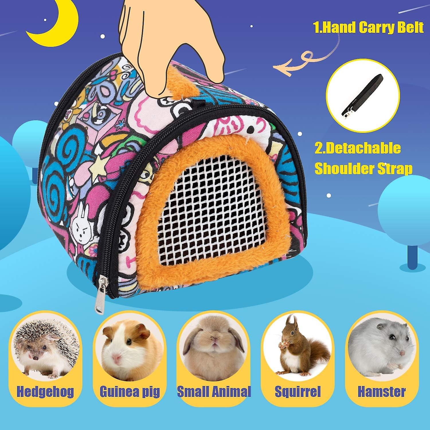 Hamster Carrier Bag- Small Animal Portable Breathable Outgoing Bag Small Guinea Pig Hedgehog Carriers With Detachable Strap Double Zipper Travel Pets